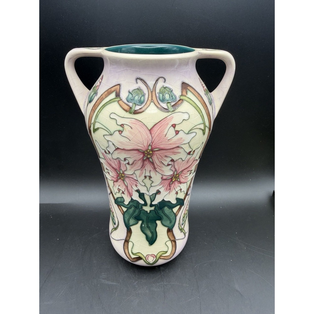 Moorcroft Blakeney Mallow Two Handled Vase Sarah Bailey 2001 10.5"